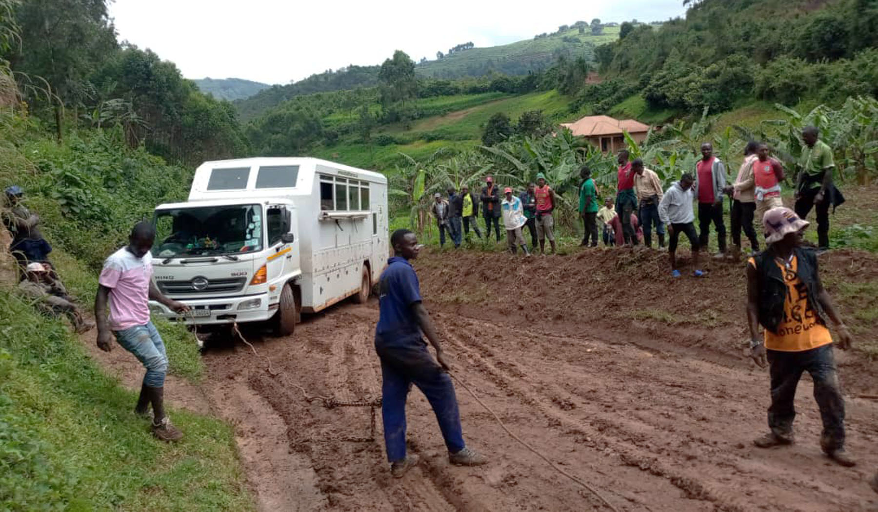 A tourist Van slides off the Road along Kabale-Bunyonyi road.